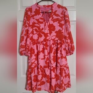Eliza J Red and Pink Ruffled Tiered Sundress